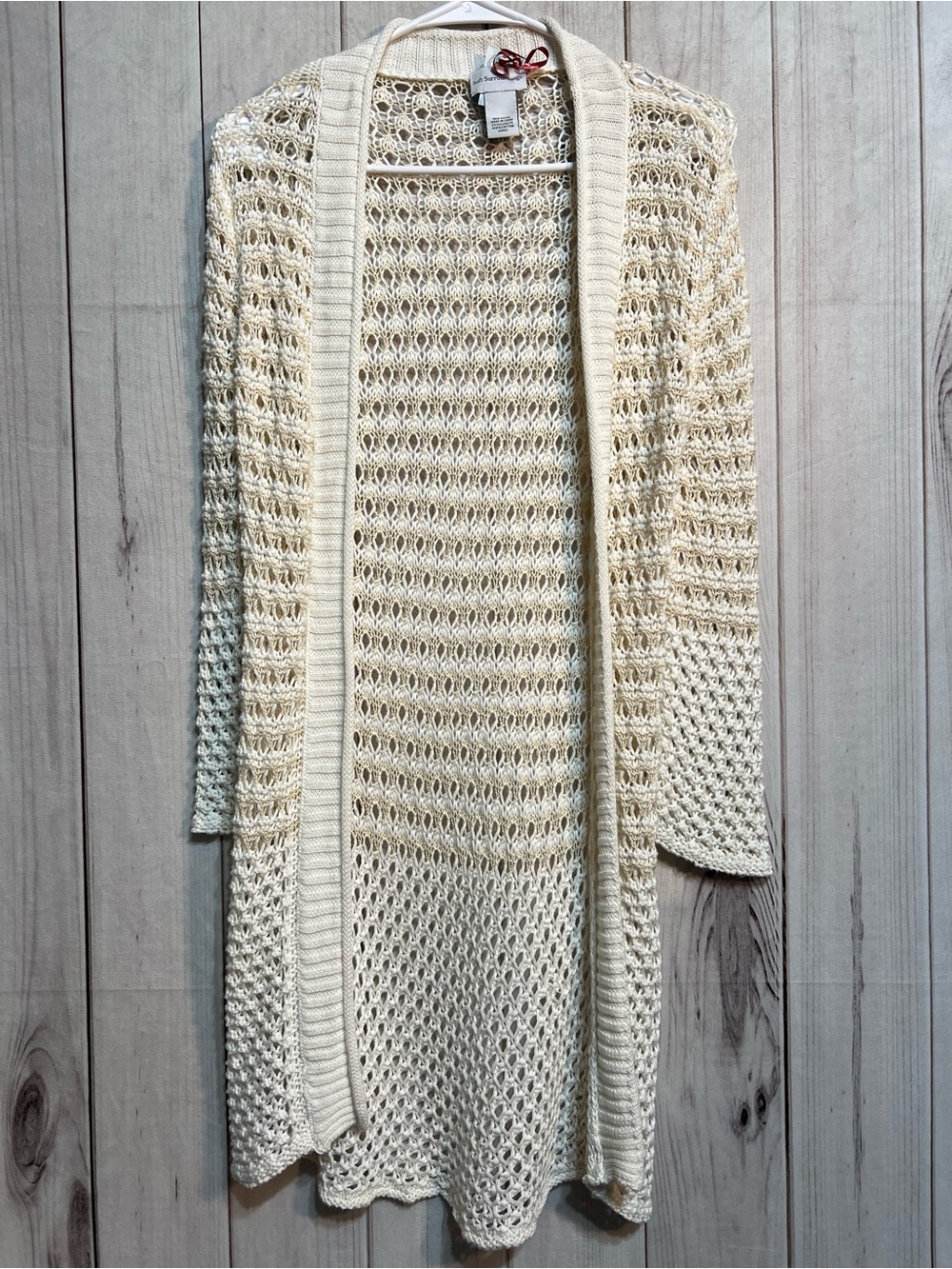 Soft Surroundings Cream Open-Knit Long Cardigan Size Small
